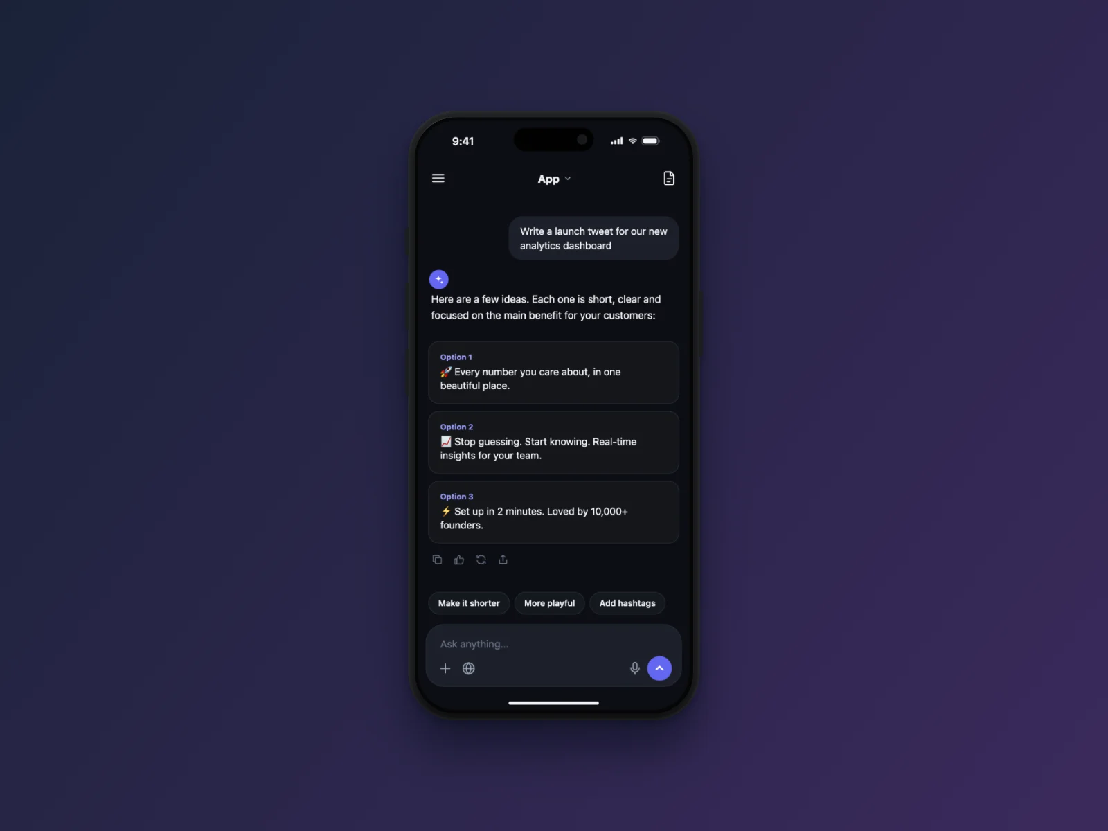 AI Chat mockup on iPhone Air, dark mode