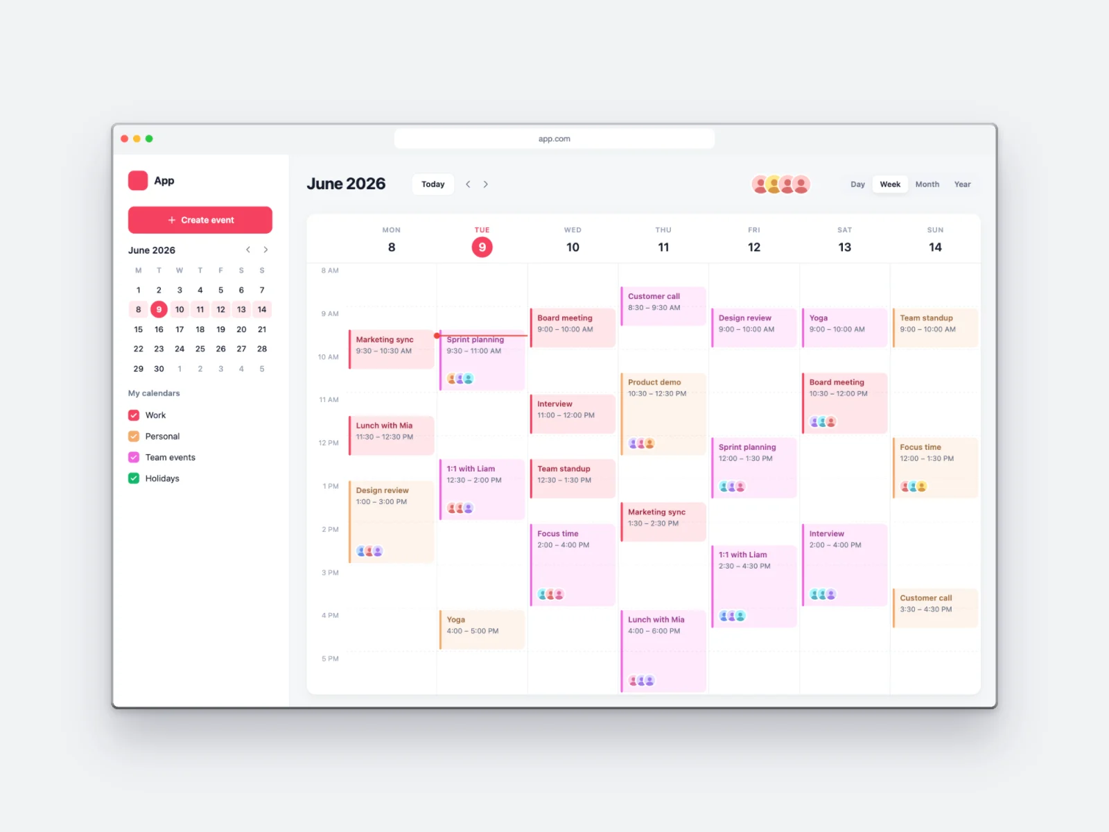 Calendar App mockup on Browser Window