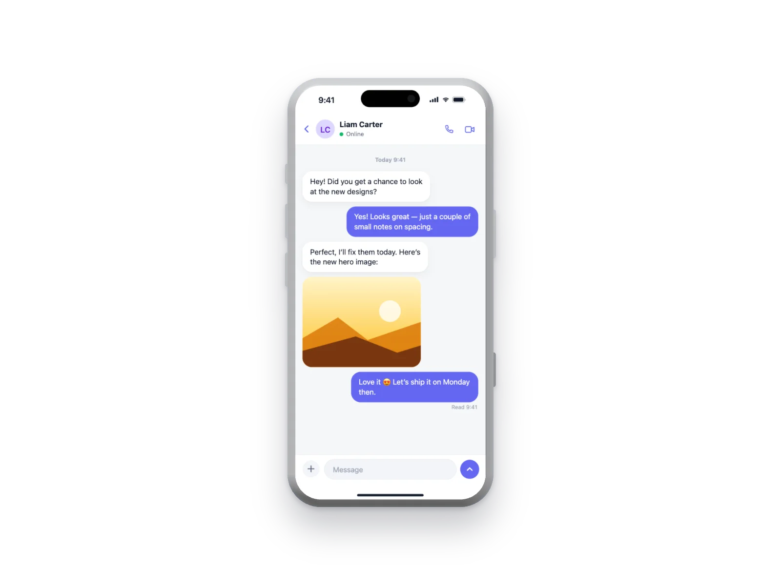 Chat App mockup on iPhone 17 Pro