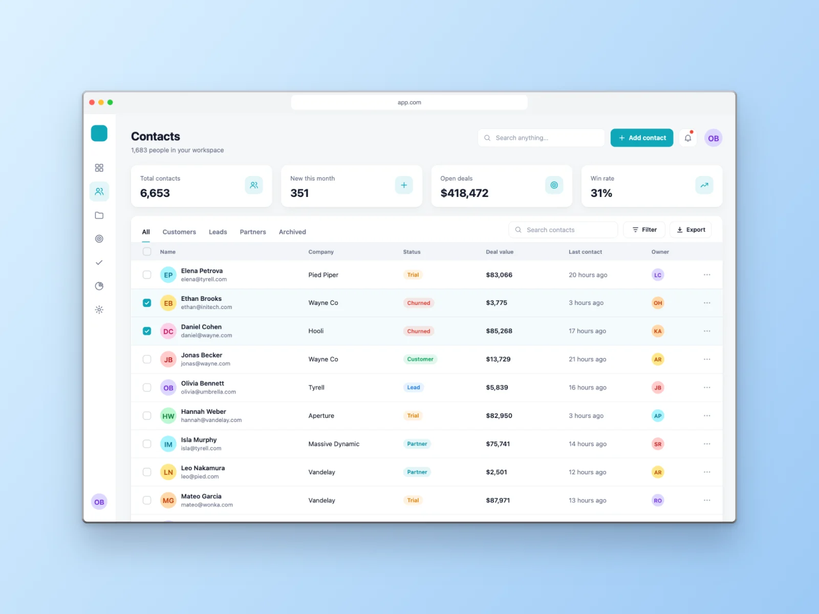 CRM Table mockup on Browser Window