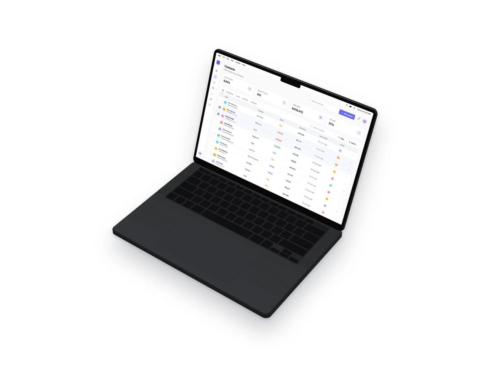 CRM Table mockup on MacBook Pro 14-inch, isometric