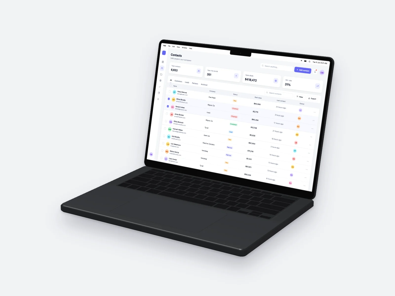 CRM Table mockup on MacBook Pro 14-inch, right angle
