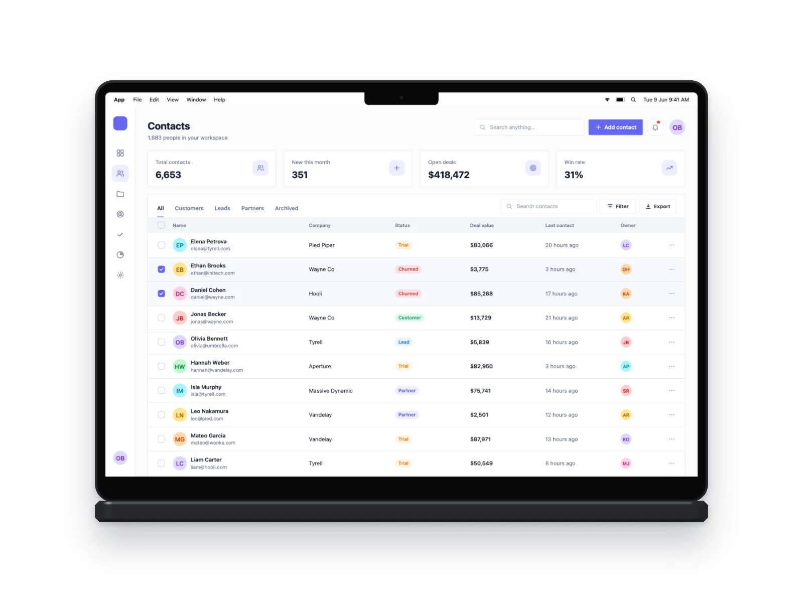 CRM Table mockup on MacBook Pro 14-inch