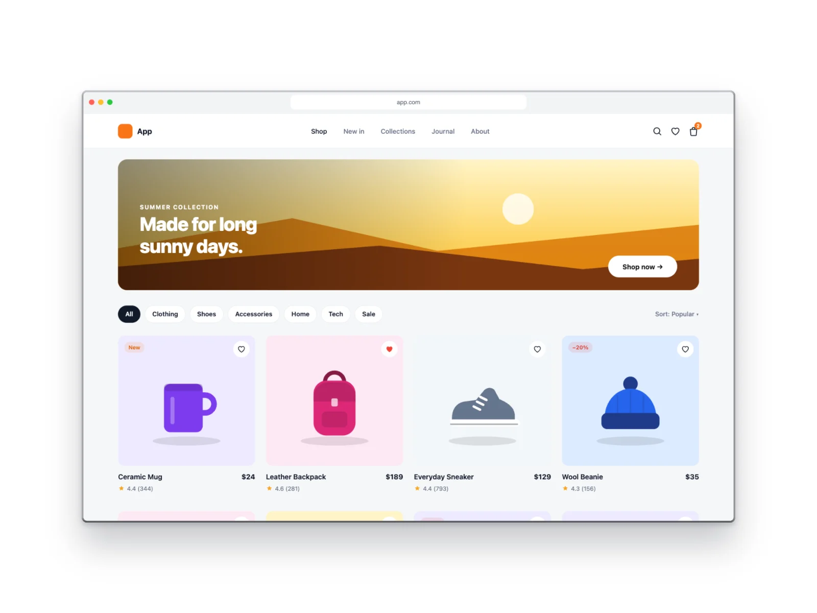 E-commerce Store mockup on Browser Window