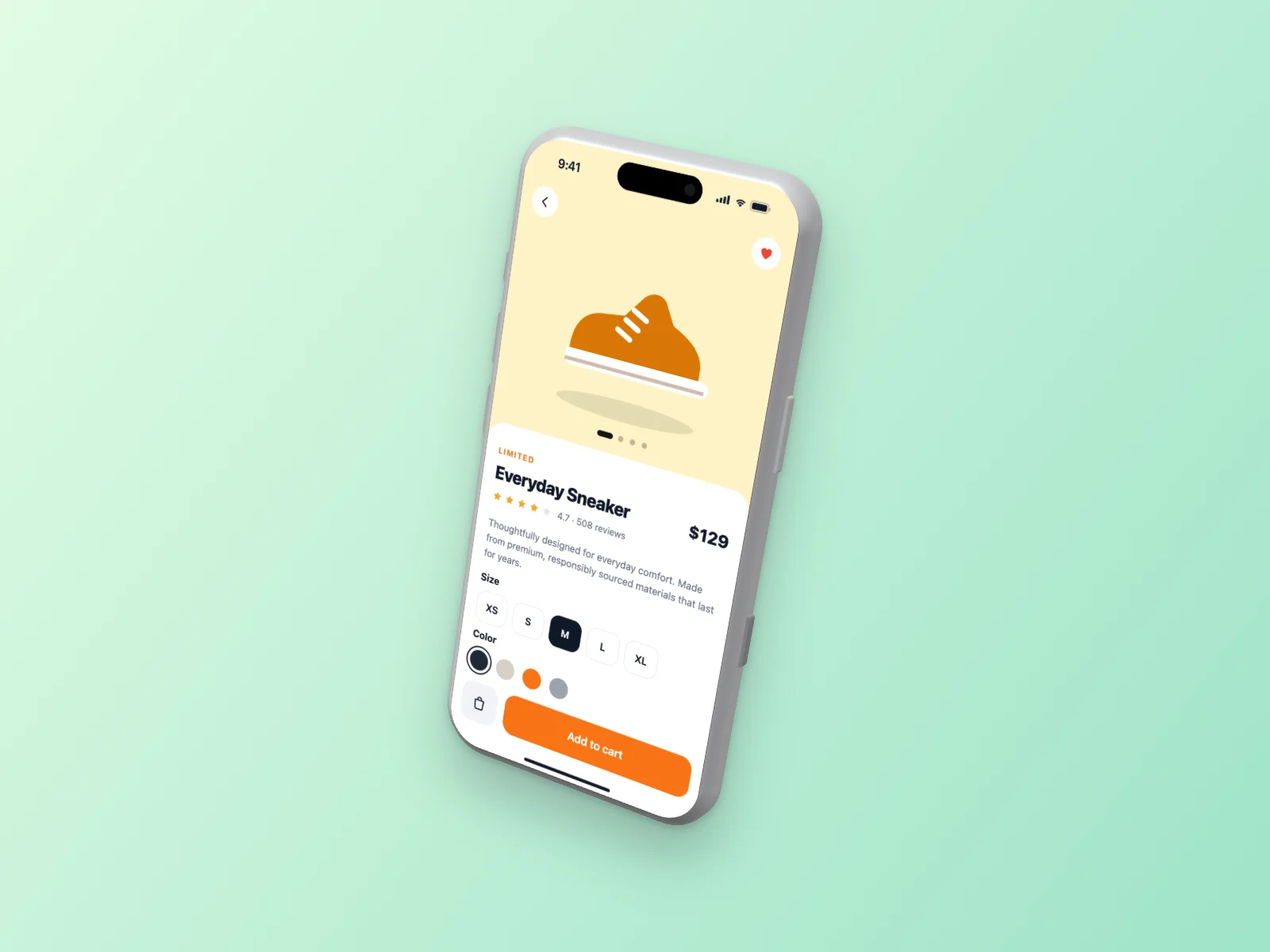E-commerce Store mockup on iPhone 17 Pro, floating 3D