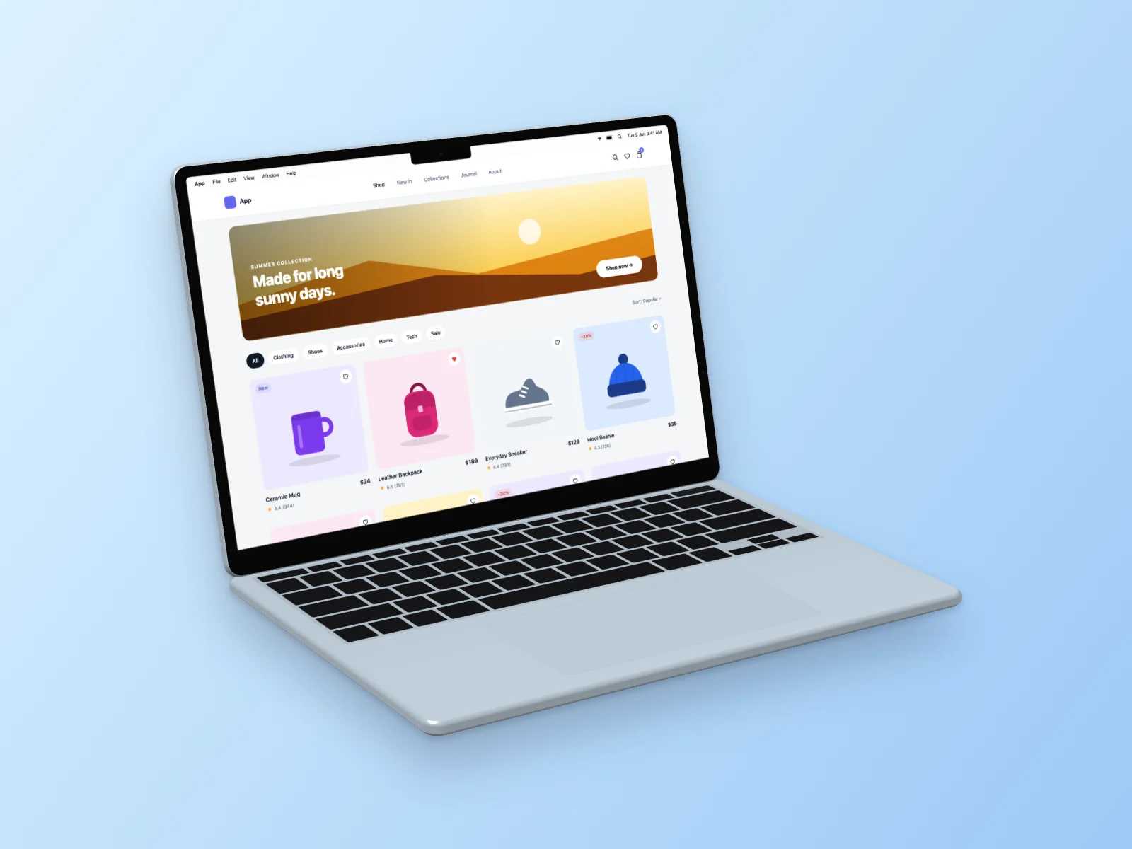 E-commerce Store mockup on MacBook Air 13-inch, left angle