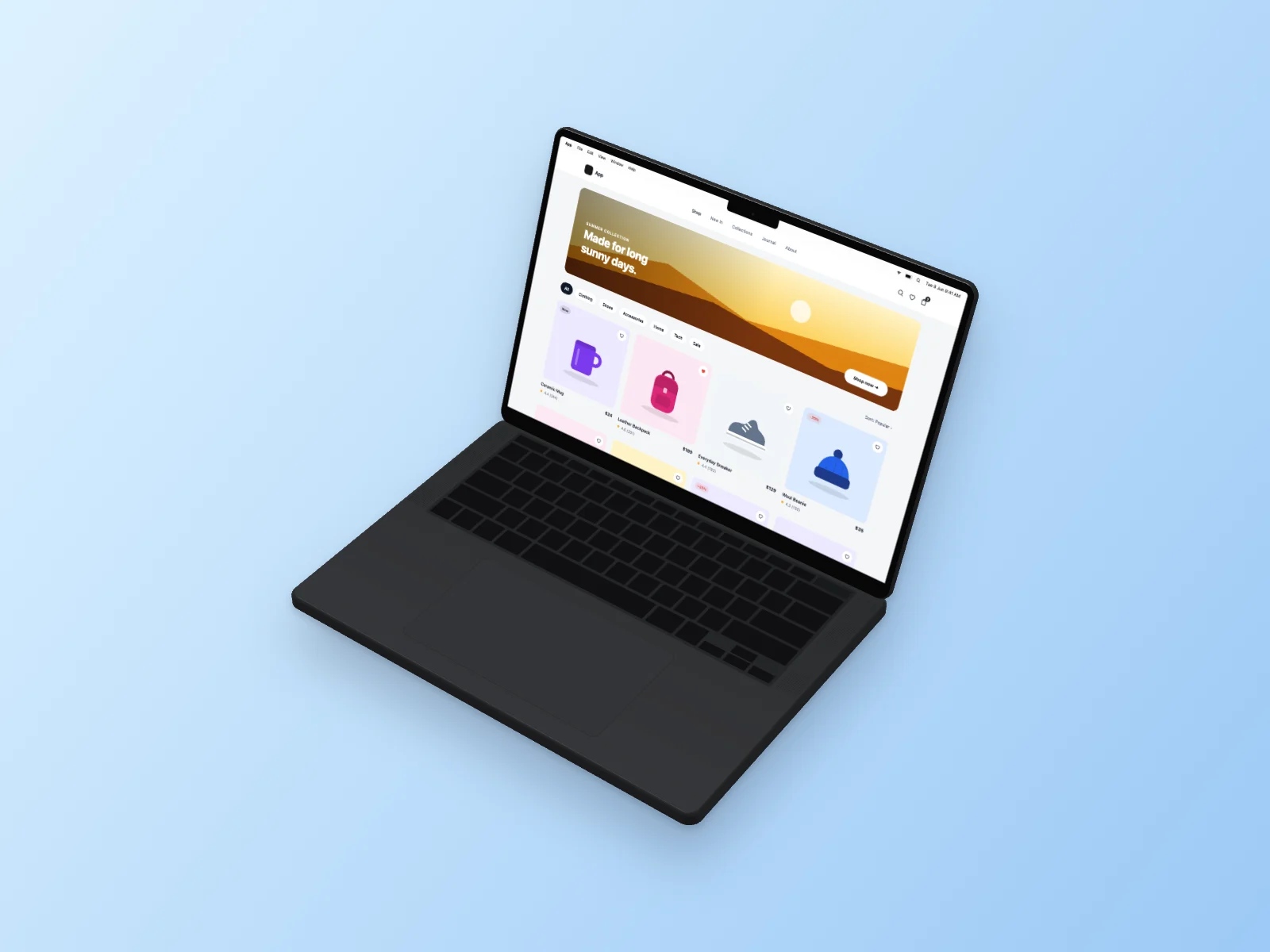 E-commerce Store mockup on MacBook Pro 14-inch, isometric