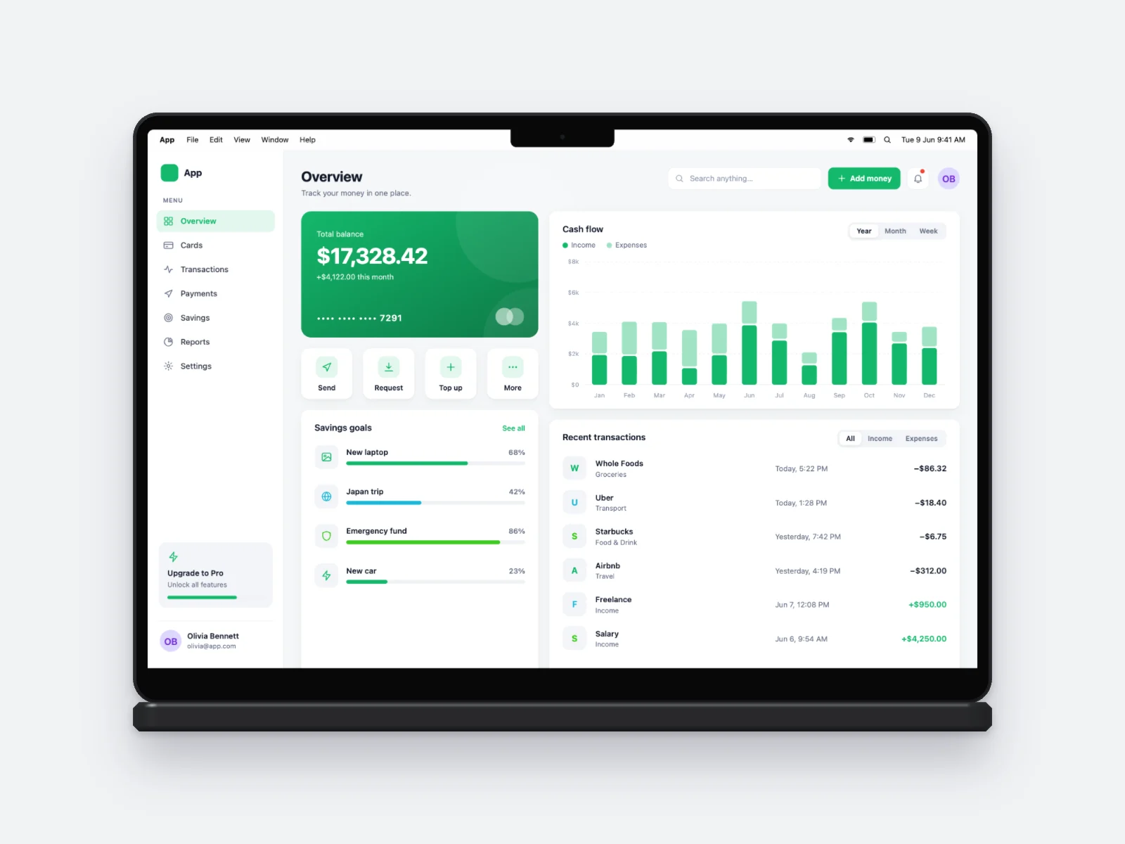 Finance App mockup on MacBook Pro 14-inch