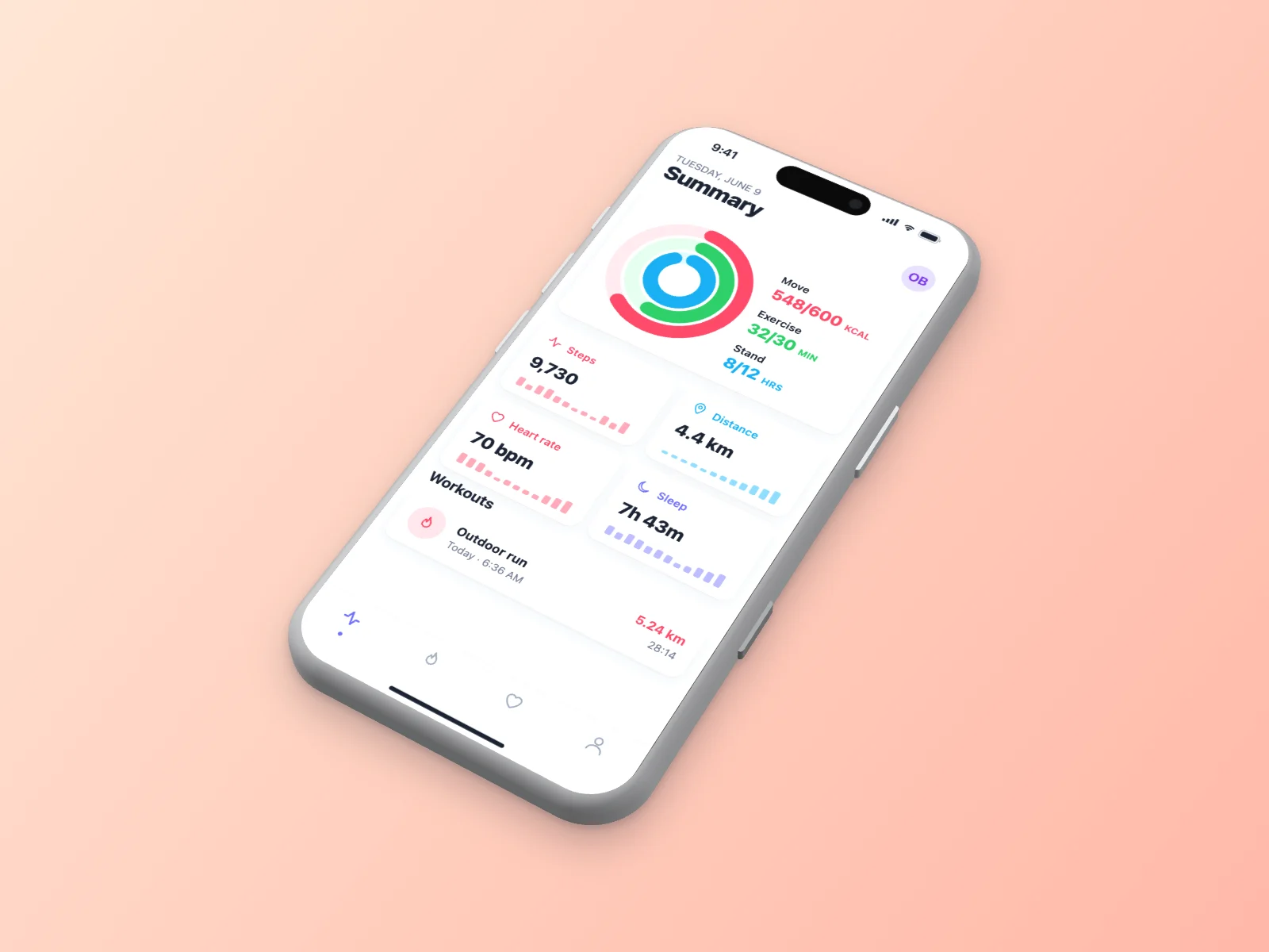 Fitness App mockup on iPhone 17 Pro, isometric
