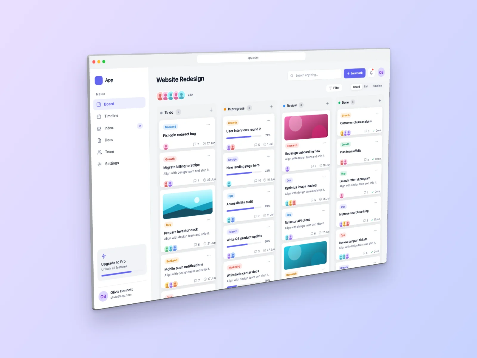 Kanban Board mockup on Browser Window, left angle