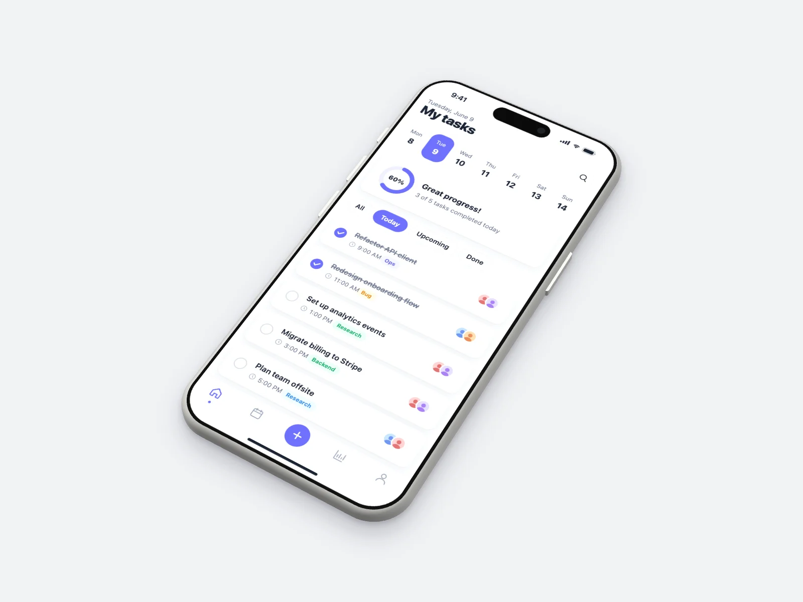 Kanban Board mockup on iPhone Air, isometric