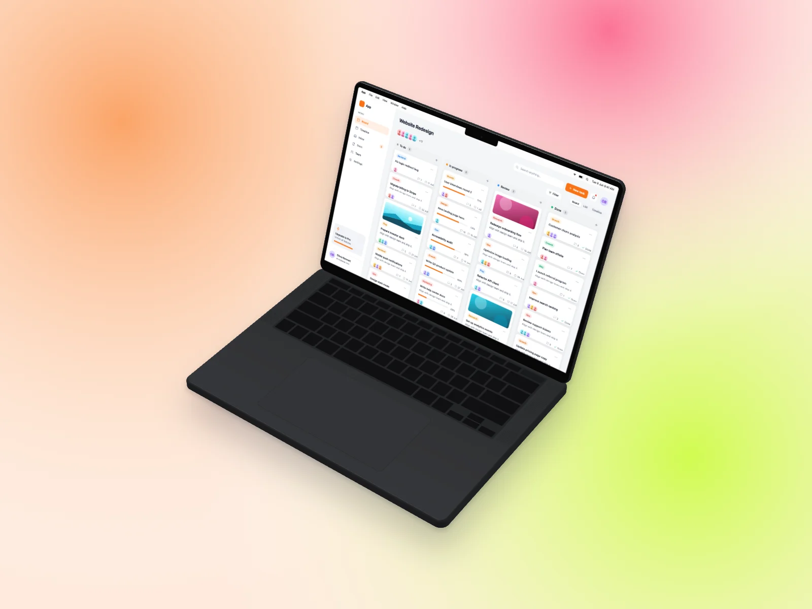 Kanban Board mockup on MacBook Pro 14-inch, isometric