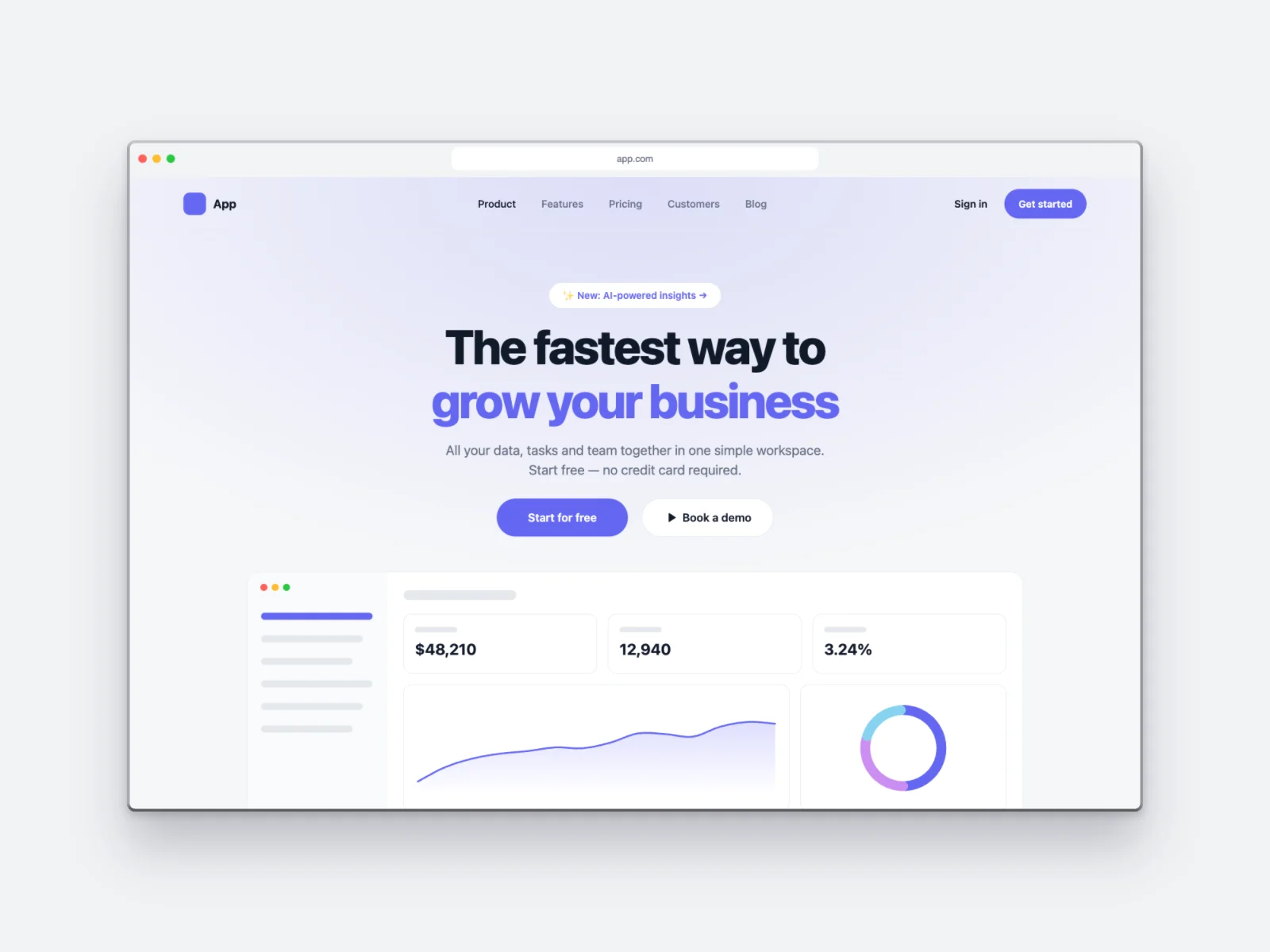Landing Page mockup on Browser Window, light grey