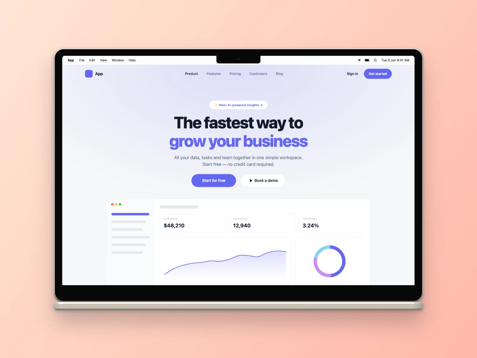 Landing Page mockup on MacBook Air 13-inch
