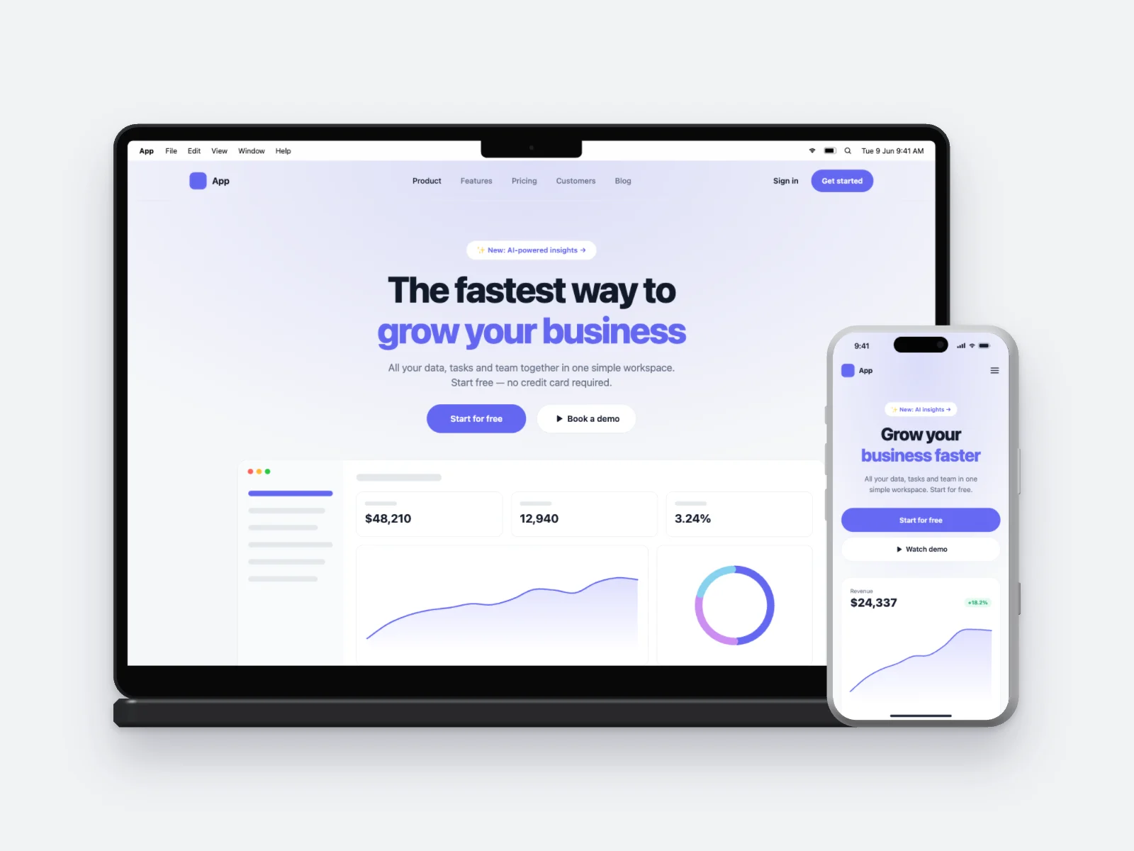 Landing Page mockup on MacBook Pro 14-inch and iPhone 17 Pro