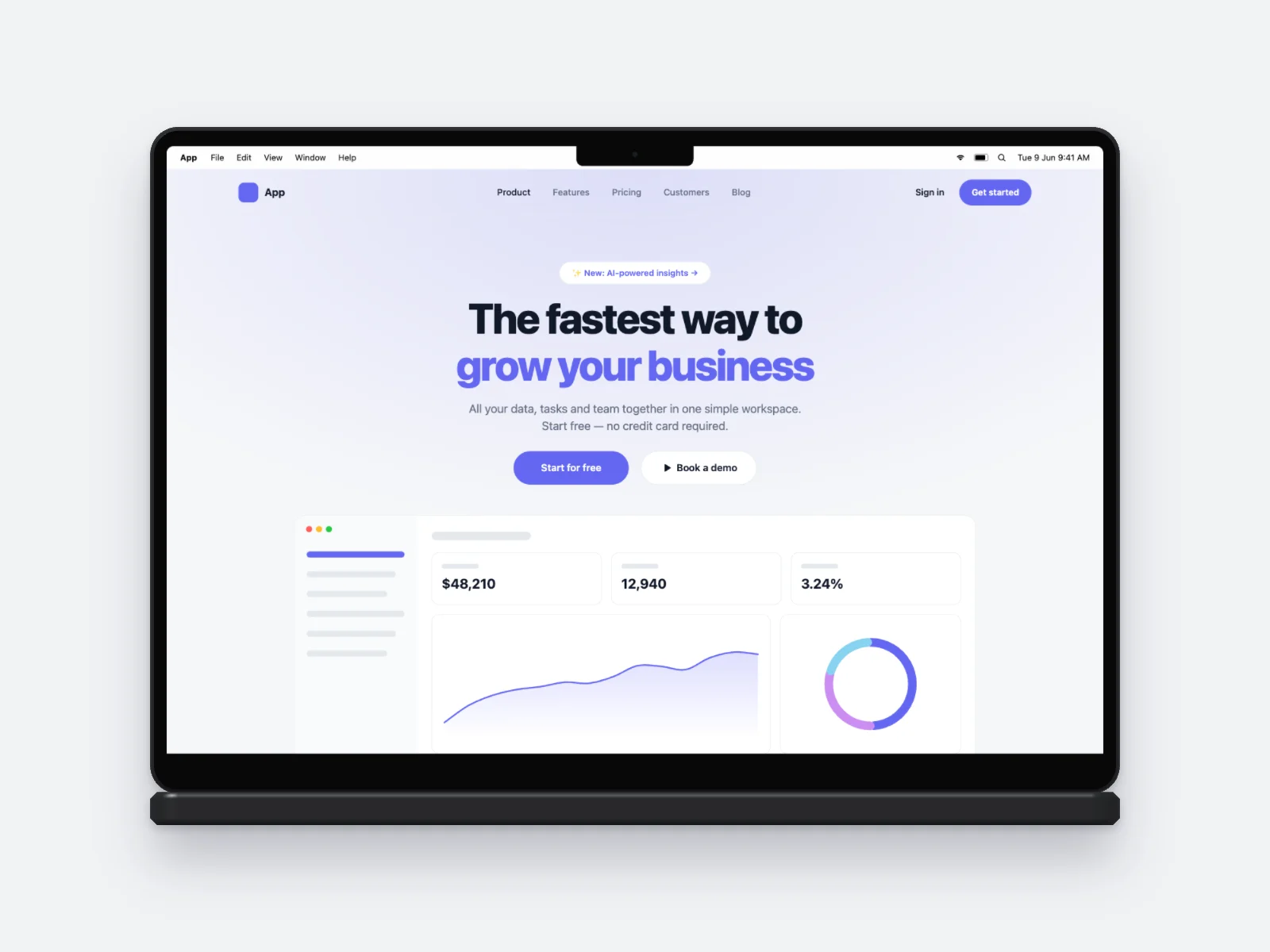 Landing Page mockup on MacBook Pro 14-inch