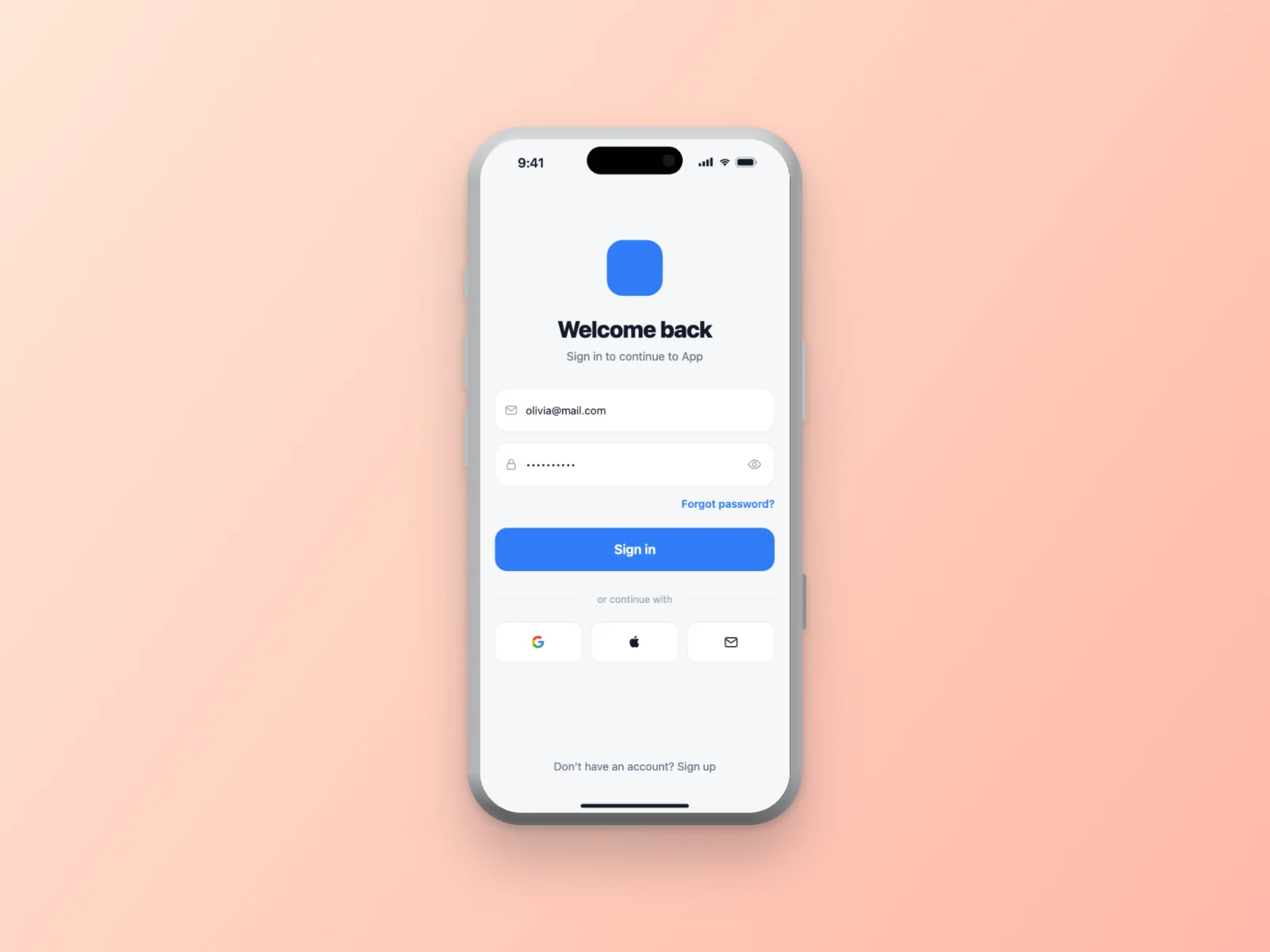 Login Page mockup on iPhone 17 Pro