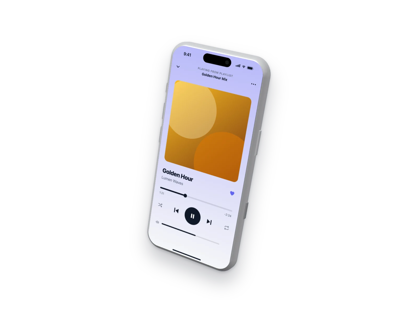 Music Player mockup on iPhone 17 Pro, floating 3D, transparent