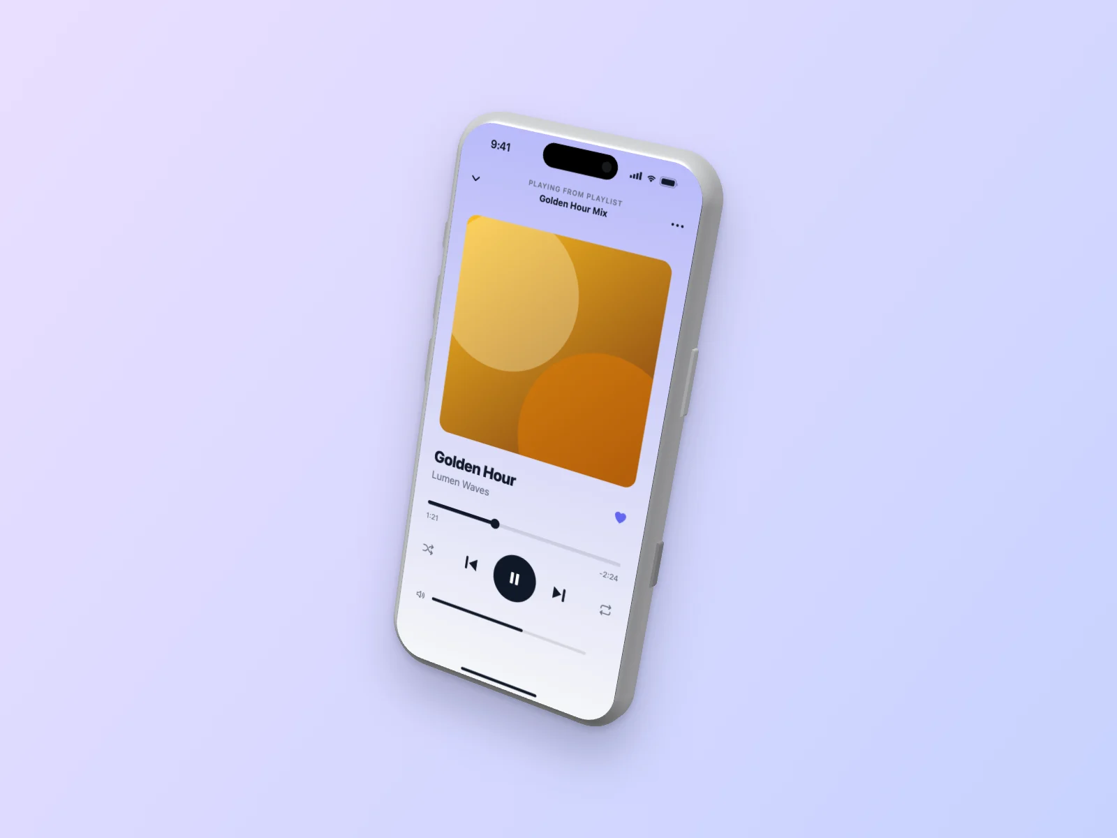 Music Player mockup on iPhone 17 Pro, floating 3D
