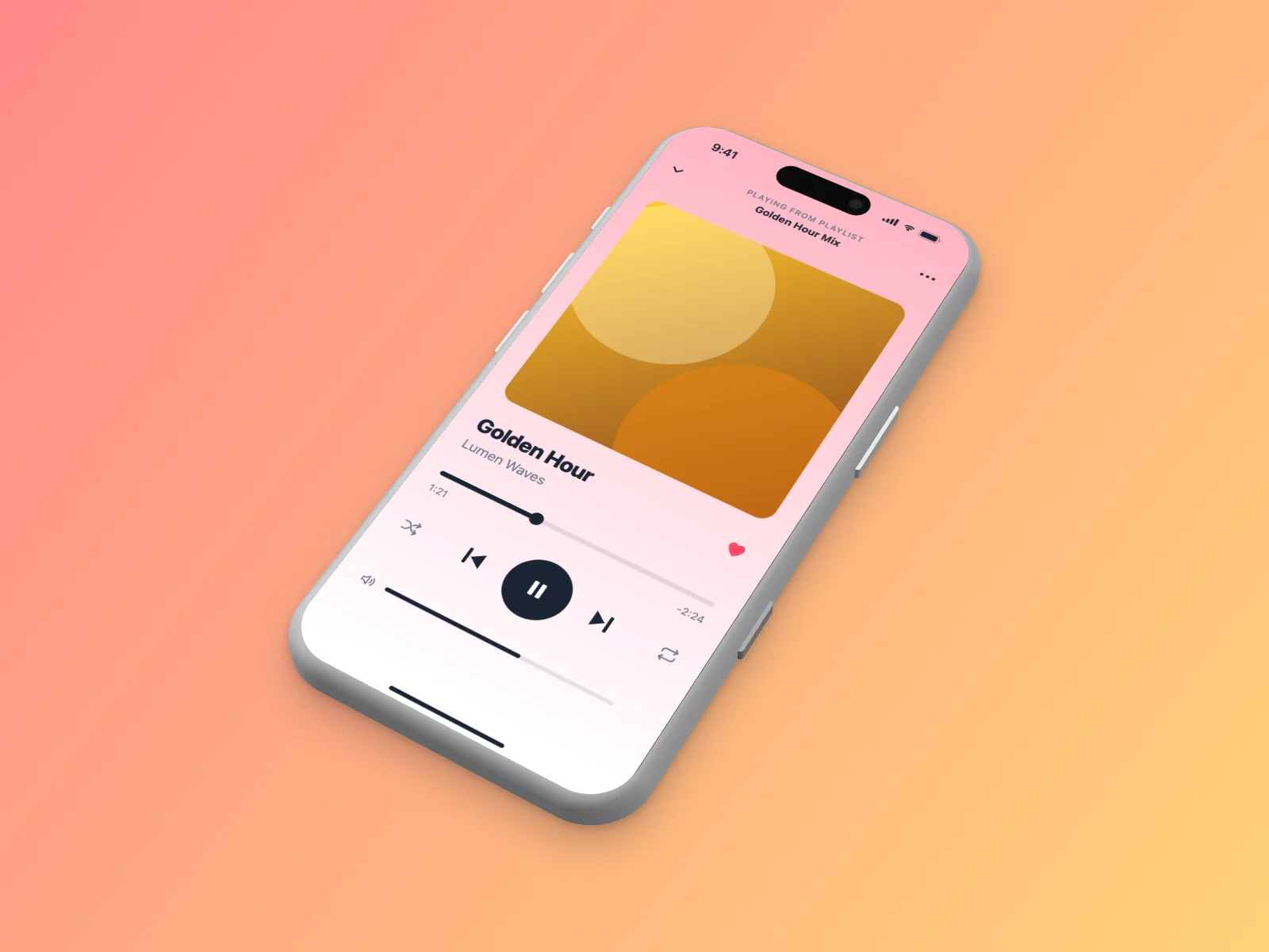 Music Player mockup on iPhone 17 Pro, isometric