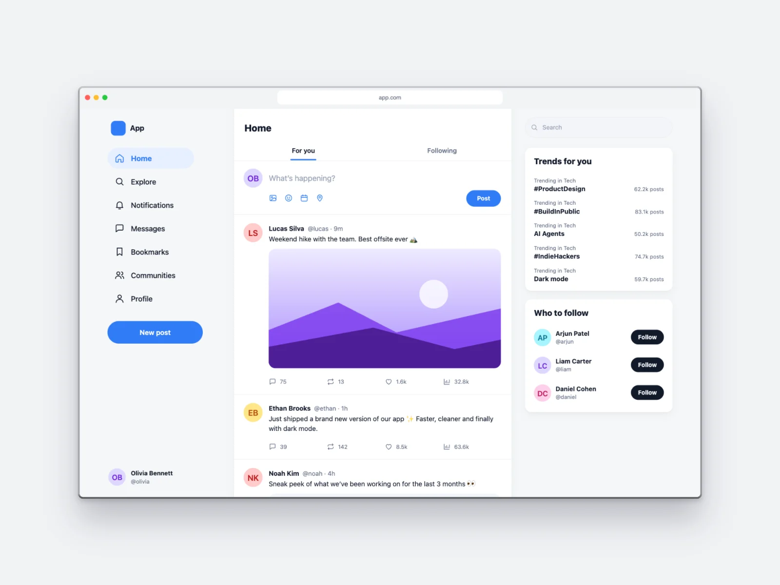 Social Media App mockup on Browser Window
